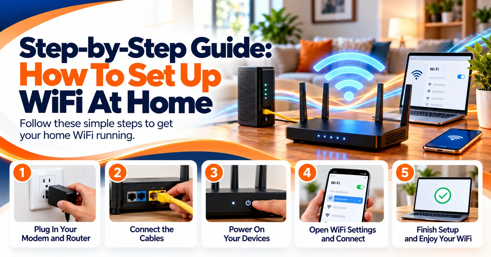 Internet Express illustration: Step by step guide: how to setup wifi at home